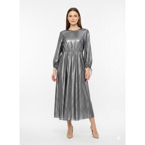 NWOT Max Mara Metalic Maxi Dress Silk Silver Cut Label US Size 6 Small Sample